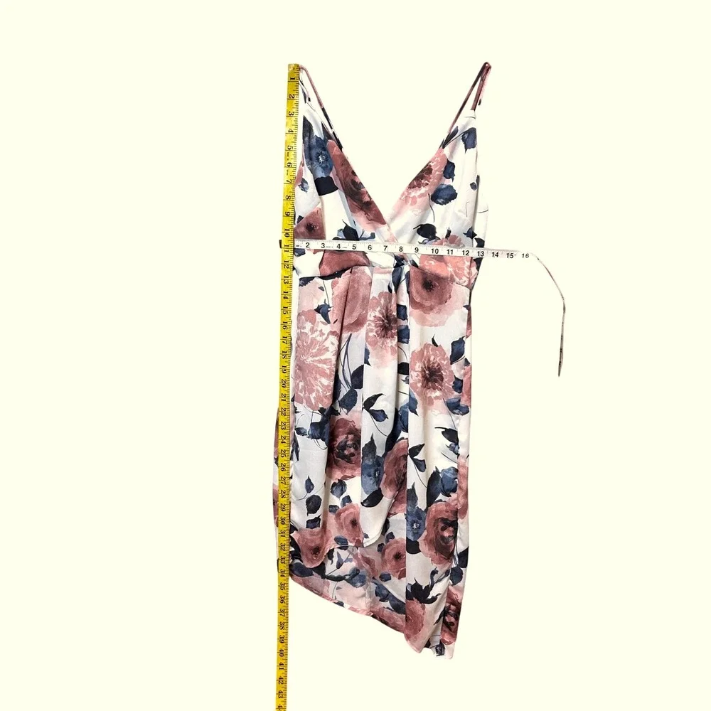 Lush Floral Print Dress Sleeveless Strappy Party Cocktail Wrap Asymmetrical Sz S